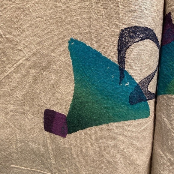 Play Alegre Hand Painted V Neck Boxy L/S Bls Jacket Draw Waist Cotton Oatmeal XL - Picture 4 of 8